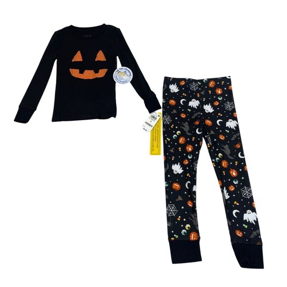 Toddler Halloween PJ Set Long Sleeve Pumpkin Top & Ghost Print Pants Sz 4 - New - Picture 1 of 9